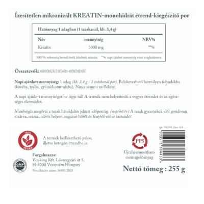 Kreatin monohidrát por 255g Vitaking - Vitaking termékek