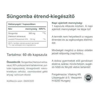Vitaking Süngomba kivonat 500mg 60 db - Vitaking termékek